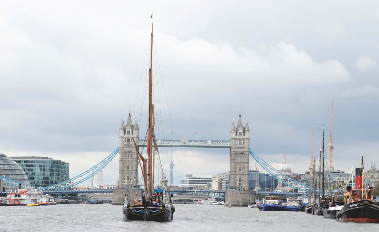 Sailing Barge Gladys leading the parade 2017. — Picture by Jonathan Fleming (charityneeds.com)