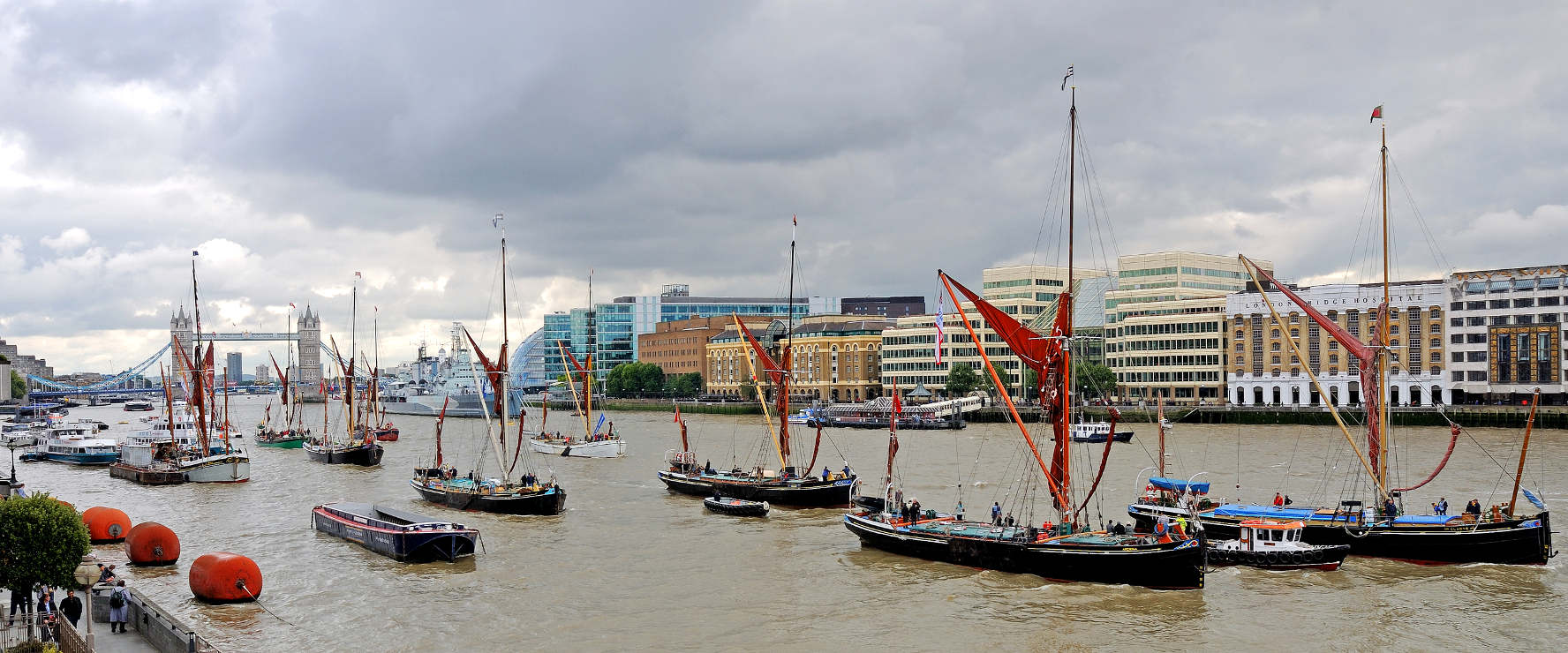 Barges stemming the tide in the Upper Pool waiting for Tower Bridge to reopen for their exit to West India Docks where they became a live Popup Museum. — Picture by Nigel Pepper (nigelpepperphotography.co.uk)
